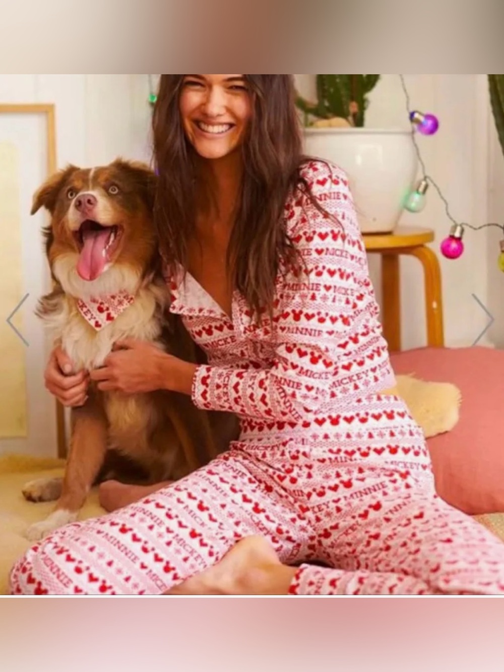 Cotton On Disney Pink & Red Minnie Mickey Heart Long-Sleeve Pajama Set SMALL